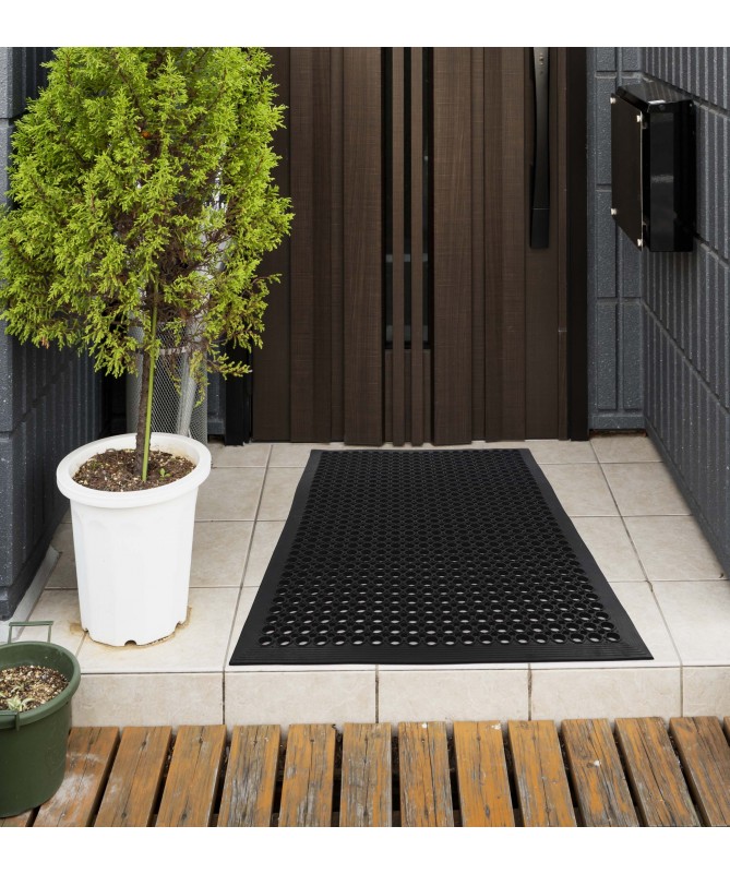 Gruba wycieraczka pod drzwi gumowa ażurowa z rantem 80x120 cm - dywaneo.pl